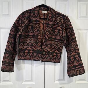 Vintage Brown Pink Black Tweed Aztec Weave Crop Bolero Jacket Medium